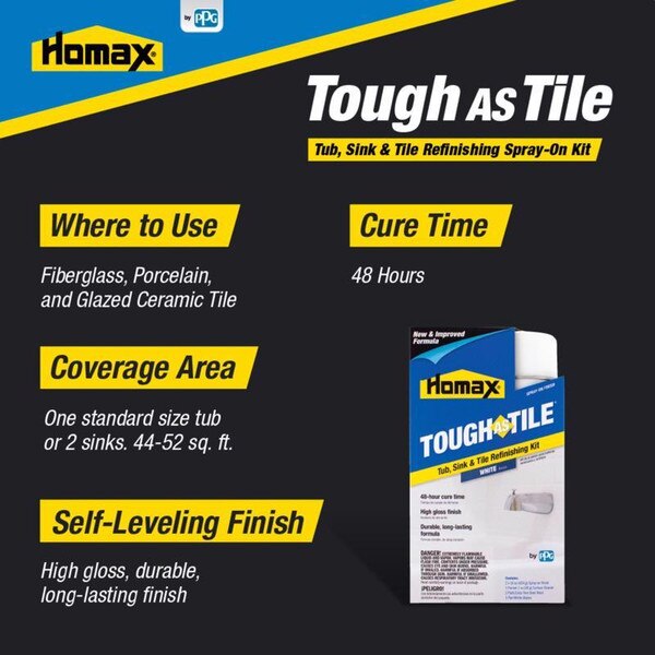 Homax Tough As Tile, Tub Sink and Tile Refinishing Kit, 32oz Gloss White