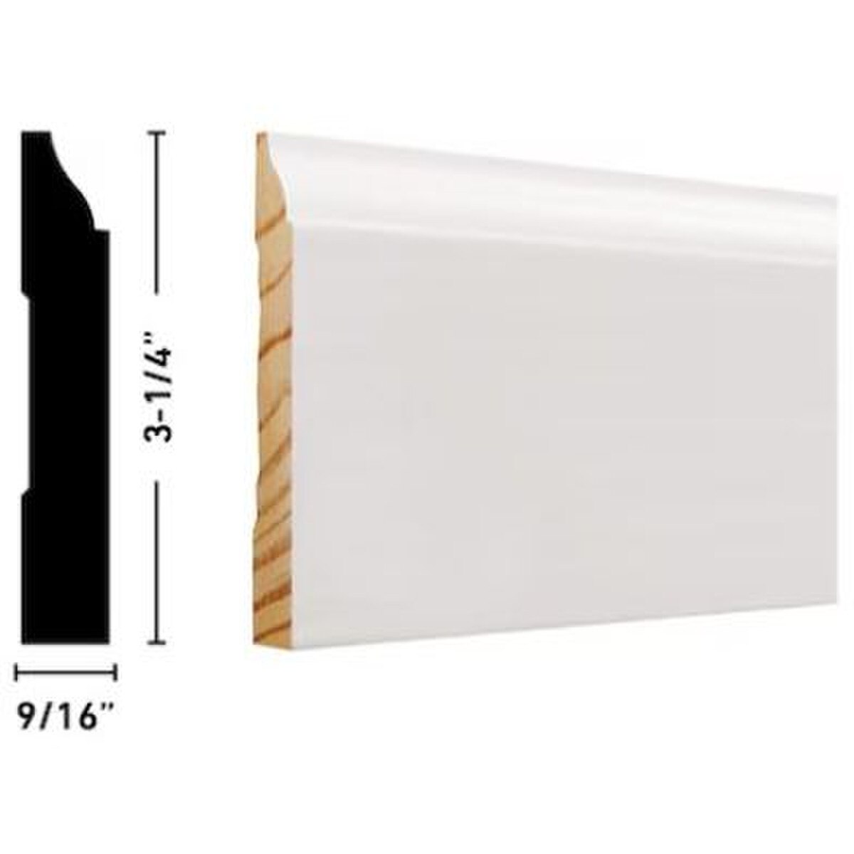 WM623 - 9/16 x 3-1/4 x 16FT COLONIAL PRIMED BASEBOARD MOLDING