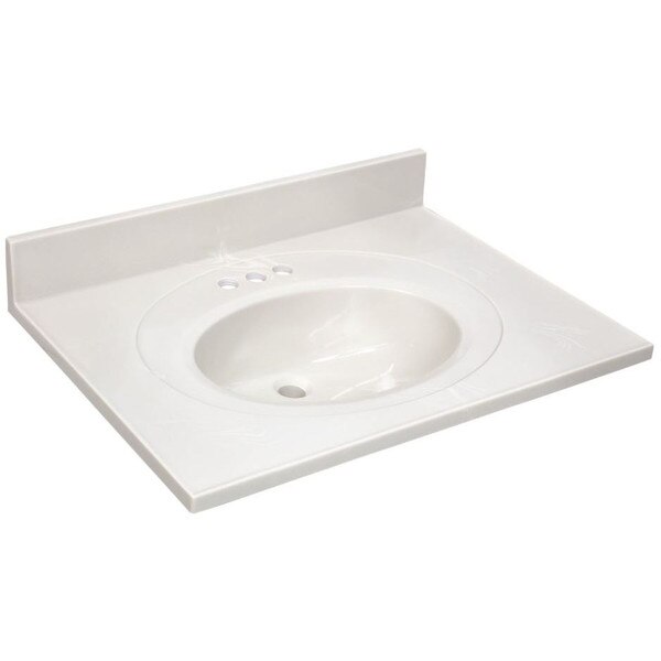 Cultured Marble Vanity Top, 25" x 19" White Swirl