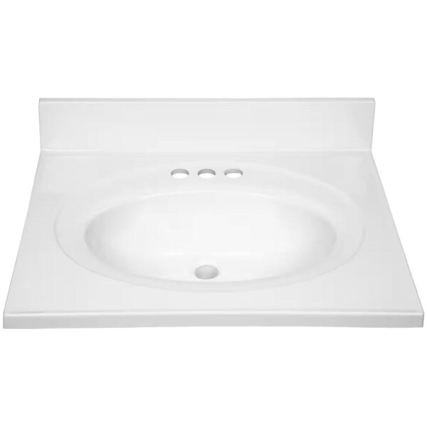Cultured Marble Vanity Top, 25" x 22" Solid White